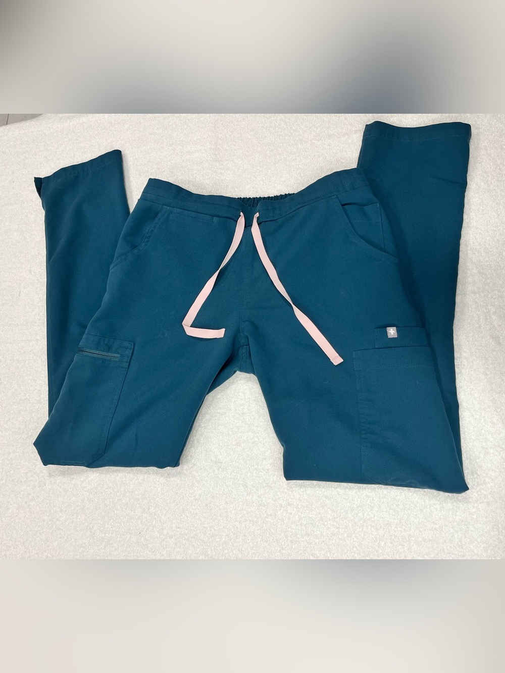 Figs Teal Straight-Leg Scrub Pants with Pink Drawstring